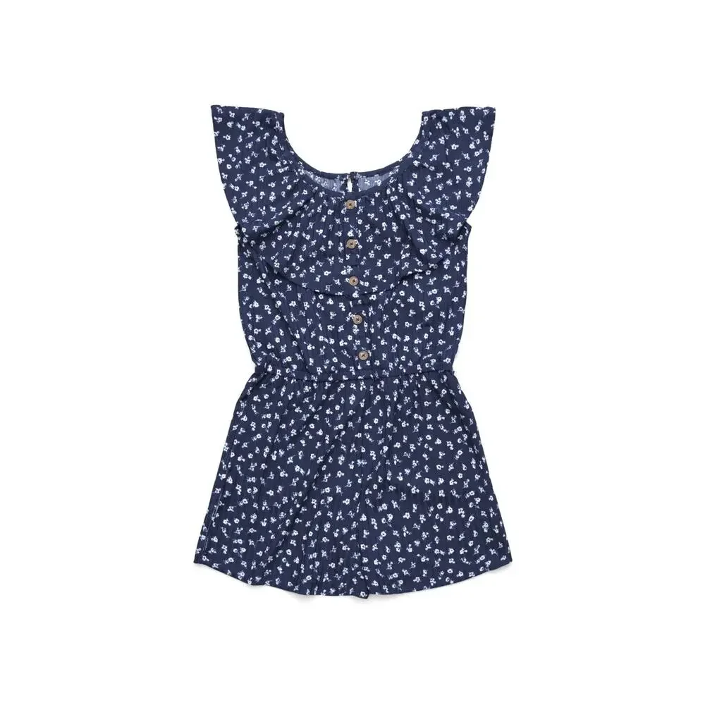 Justice Blue Floral Ruffle Sleeveless Elastic Waist Girls Romper Size M 10